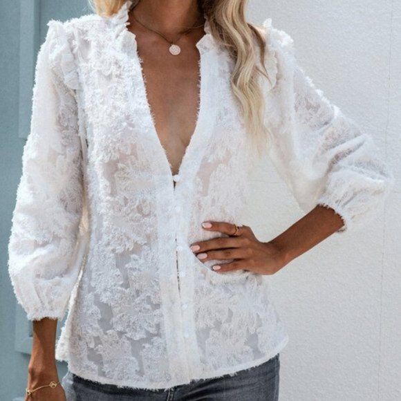 Classic Notched Neck Bishop Sleeve Blouse - Picture 4 of 8